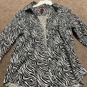 212 Collection black and white zebra print long sleeved button down blouse